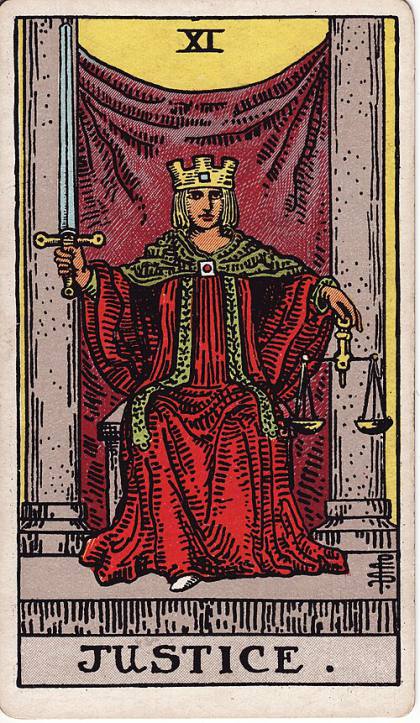 Carta A Justiça do Tarot (baralho Rider-Waite)