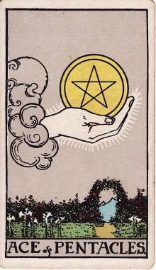 Carta Ás de Ouros do Tarot (baralho Rider-Waite)