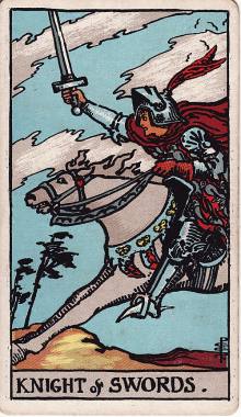 Carta Cavaleiro de Espadas do Tarot (baralho Rider-Waite)