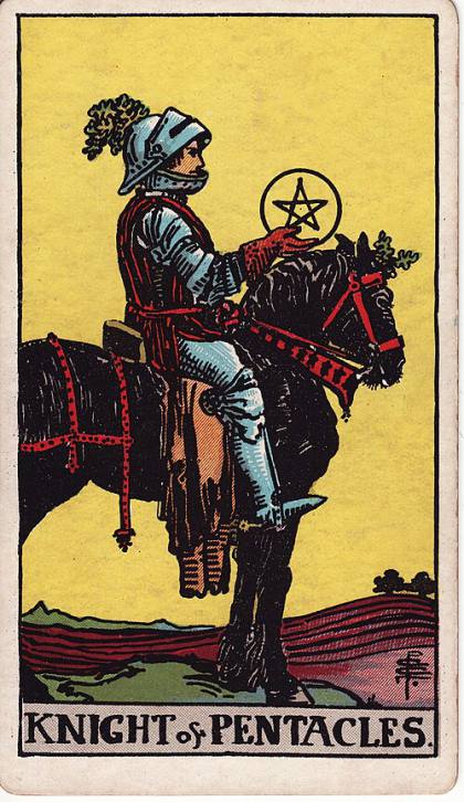 Carta Cavaleiro de Ouros do Tarot (baralho Rider-Waite)