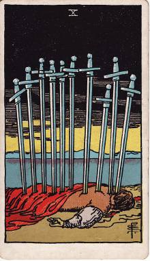 Carta Dez de Espadas do Tarot (baralho Rider-Waite)