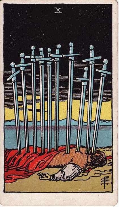 Carta Dez de Espadas do Tarot (baralho Rider-Waite)