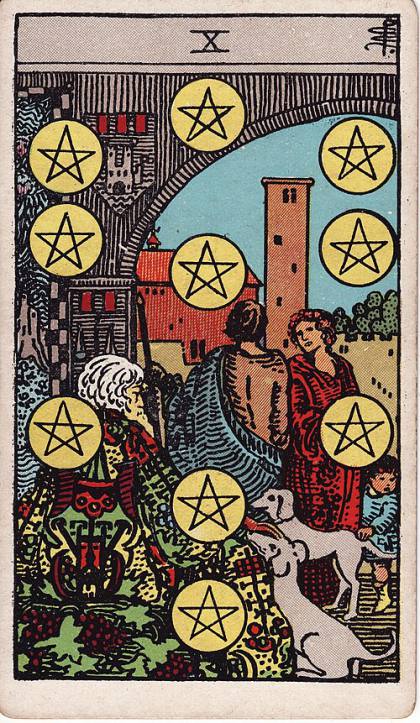 Carta Dez de Ouros do Tarot (baralho Rider-Waite)