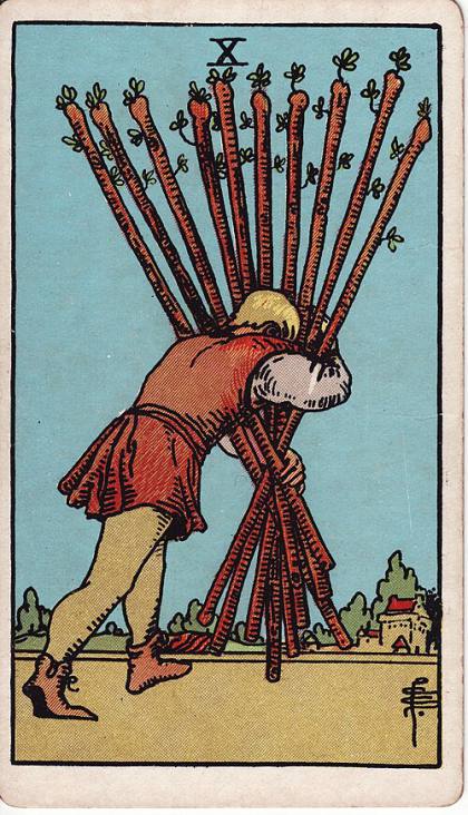 Carta Dez de Paus do Tarot (baralho Rider-Waite)