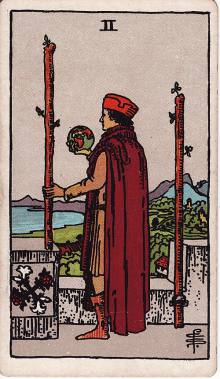 Carta Dois de Paus do Tarot (baralho Rider-Waite)