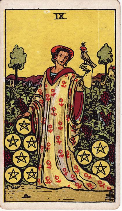 Carta Nove de Ouros do Tarot (baralho Rider-Waite)