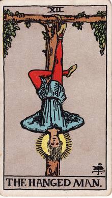 Carta O Enforcado do Tarot (baralho Rider-Waite)