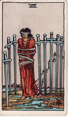 Carta Oito de Espadas do Tarot (baralho Rider-Waite)