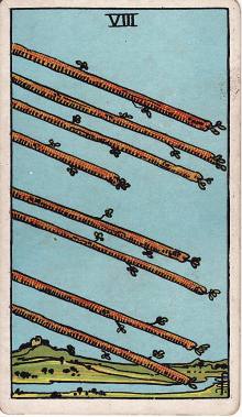 Carta Oito de Paus do Tarot (baralho Rider-Waite)