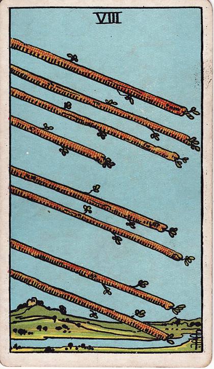 Carta Oito de Paus do Tarot (baralho Rider-Waite)