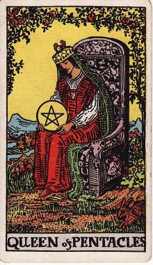 Carta Rainha de Ouros do Tarot (baralho Rider-Waite)