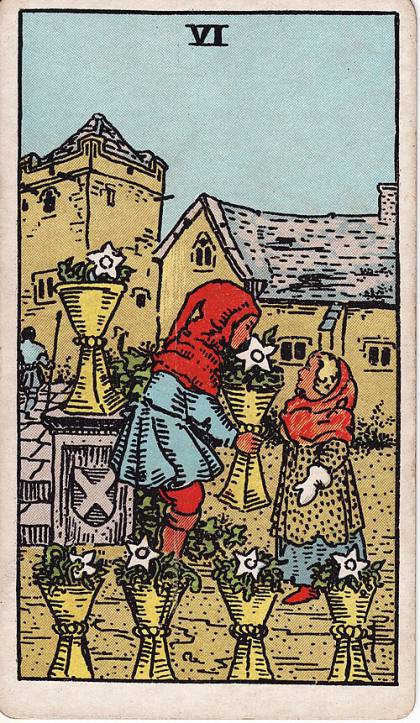 Carta Seis de Copas do Tarot (baralho Rider-Waite)