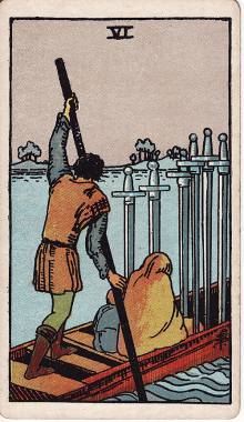 Carta Seis de Espadas do Tarot (baralho Rider-Waite)