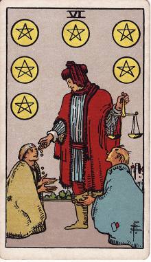 Carta Seis de Ouros do Tarot (baralho Rider-Waite)