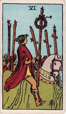 Carta Seis de Paus do Tarot (baralho Rider-Waite)