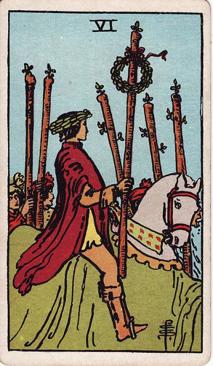 Carta Seis de Paus do Tarot (baralho Rider-Waite)
