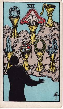 Carta Sete de Copas do Tarot (baralho Rider-Waite)