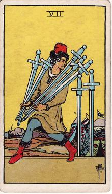 Carta Sete de Espadas do Tarot (baralho Rider-Waite)