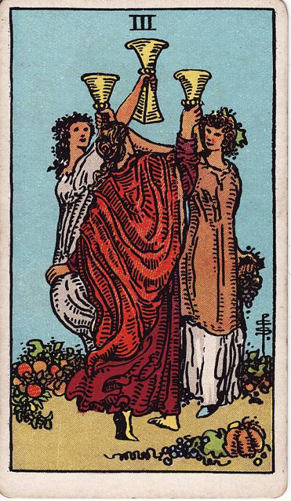 Carta Três de Copas do Tarot (baralho Rider-Waite)