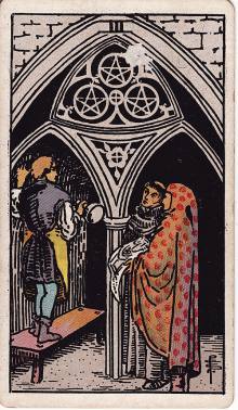 Carta Três de Ouros do Tarot (baralho Rider-Waite)