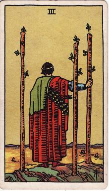 Carta Três de Paus do Tarot (baralho Rider-Waite)