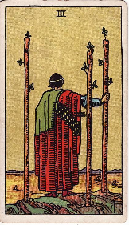Carta Três de Paus do Tarot (baralho Rider-Waite)